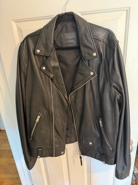 AllSaints Black Leather Biker Jacket Men’s